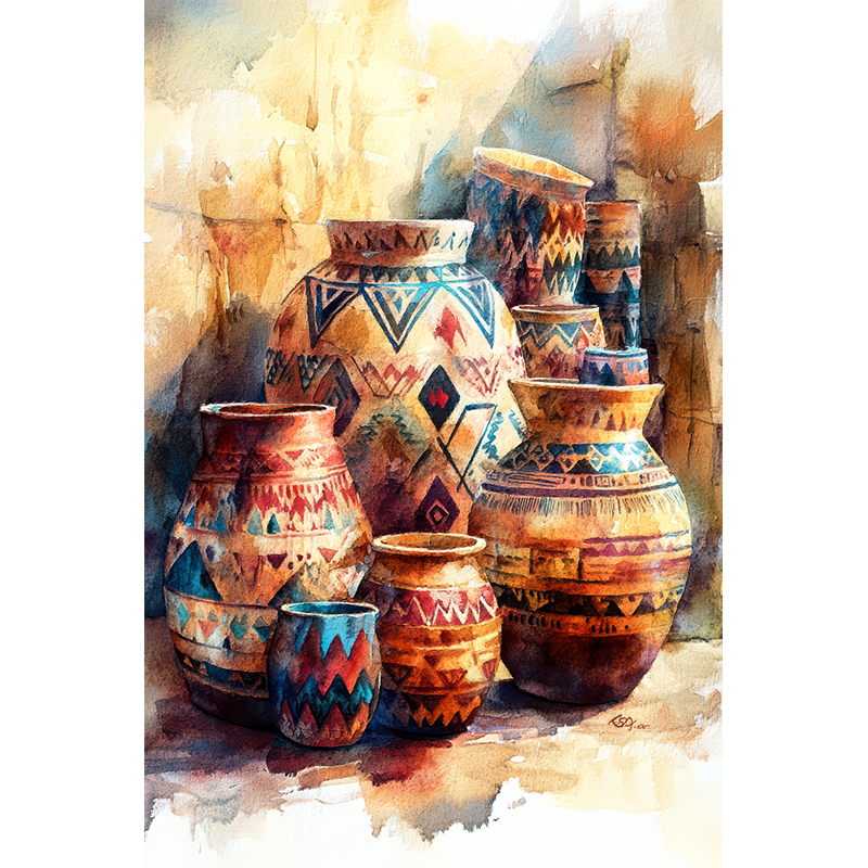 Aquarel schilderij Pueblo potten